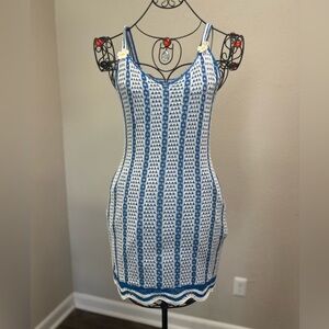 Blue and White crochet Patterned Swim Coverup